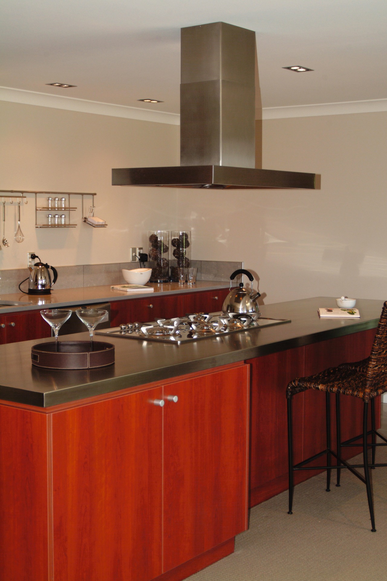 view of the kitchen and stainless steel smeg cabinetry, countertop, cuisine classique, interior design, kitchen, room, under cabinet lighting, red