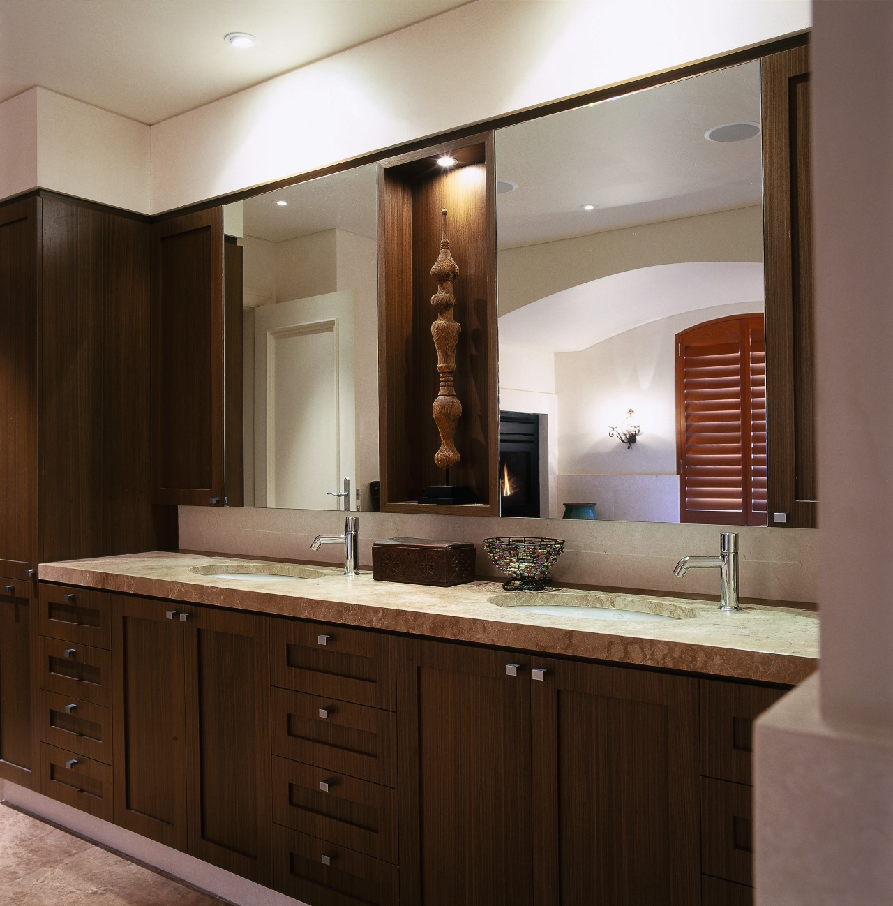 view of the timber vanity with marble top, bathroom, bathroom accessory, bathroom cabinet, cabinetry, countertop, cuisine classique, interior design, kitchen, room, sink, brown, gray