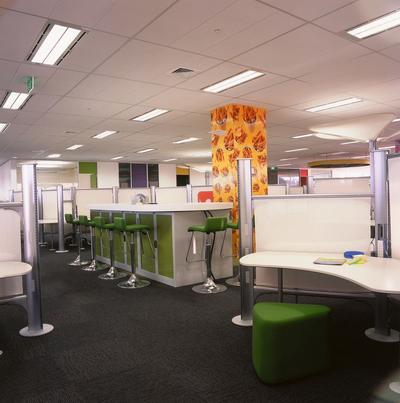 view of the office floor using bold colours ceiling, furniture, interior design, office, gray, black