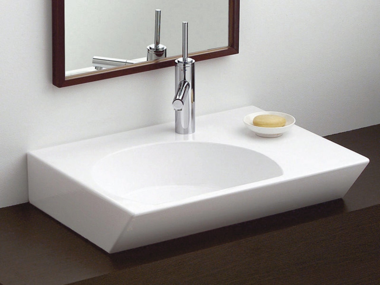 view of the bellavista square shaped ancora bowl angle, bathroom, bathroom accessory, bathroom cabinet, bathroom sink, ceramic, plumbing fixture, product design, sink, tap, white, black