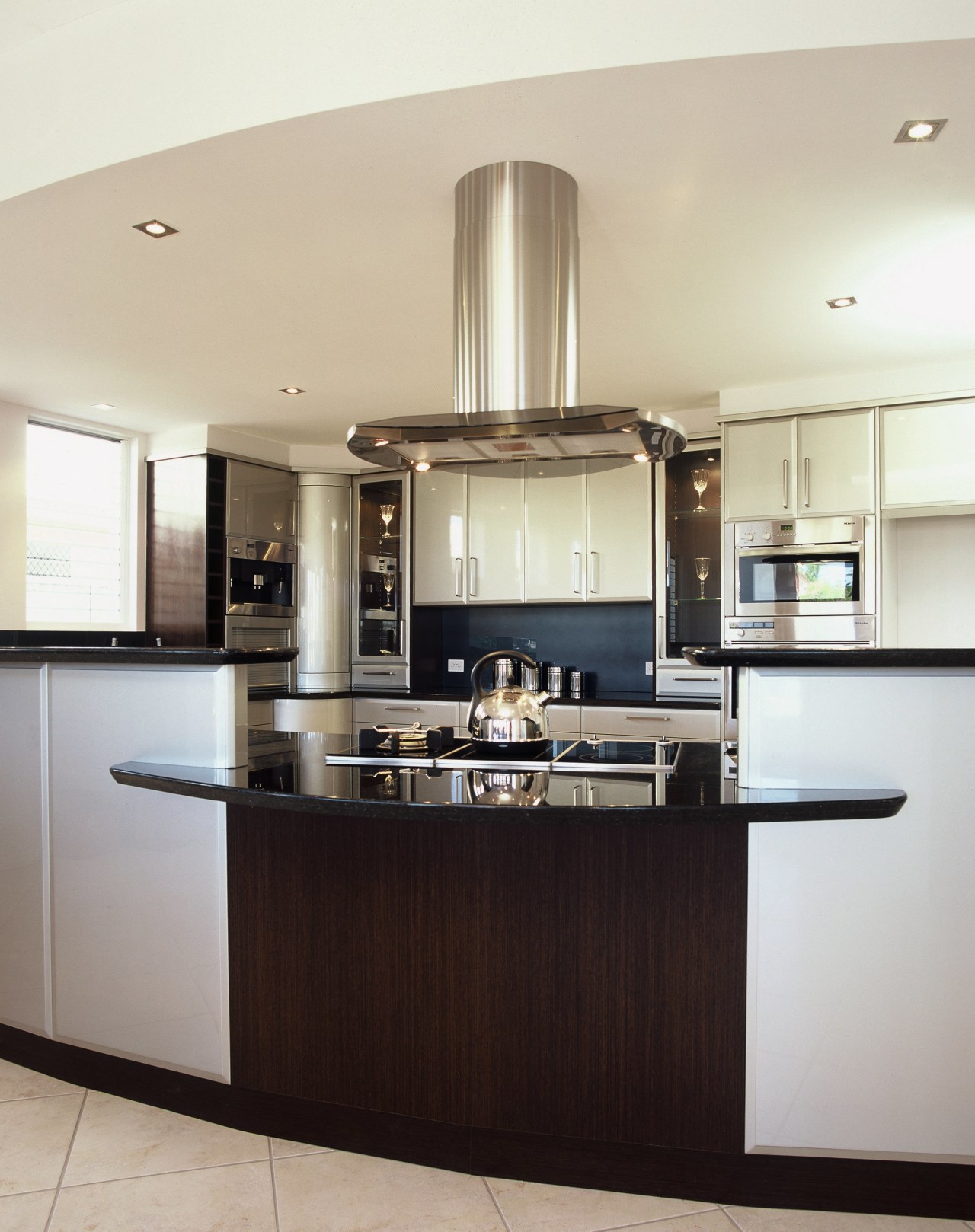 A view of a kitchen, cream tiled floor, cabinetry, countertop, cuisine classique, interior design, kitchen, room, gray, white