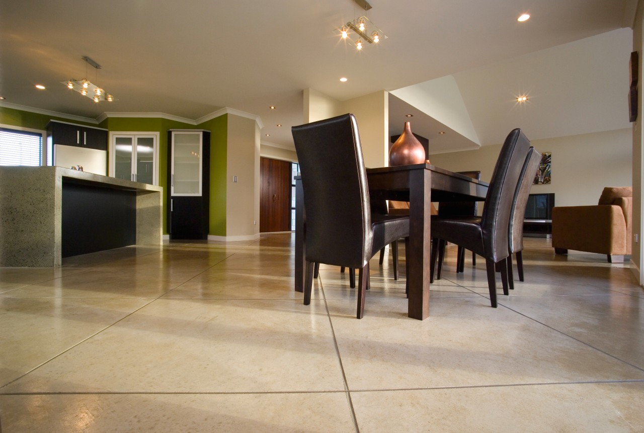 A view of the dining and kitchen areas, dining room, floor, flooring, hardwood, interior design, laminate flooring, lobby, property, real estate, room, table, tile, wall, wood, wood flooring, brown, orange