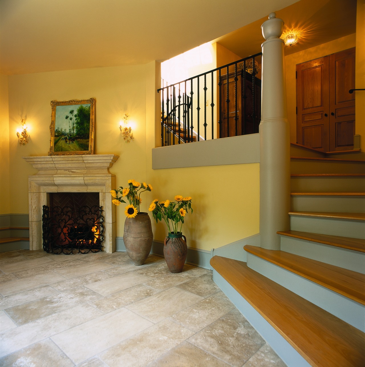 view of the living area featuring ceramic tile estate, floor, flooring, hardwood, home, house, interior design, lighting, living room, lobby, real estate, room, stairs, wall, window, wood, wood flooring, brown