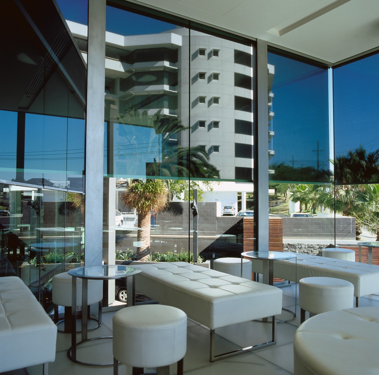 View of bar seating area with large windows interior design, window, gray, black