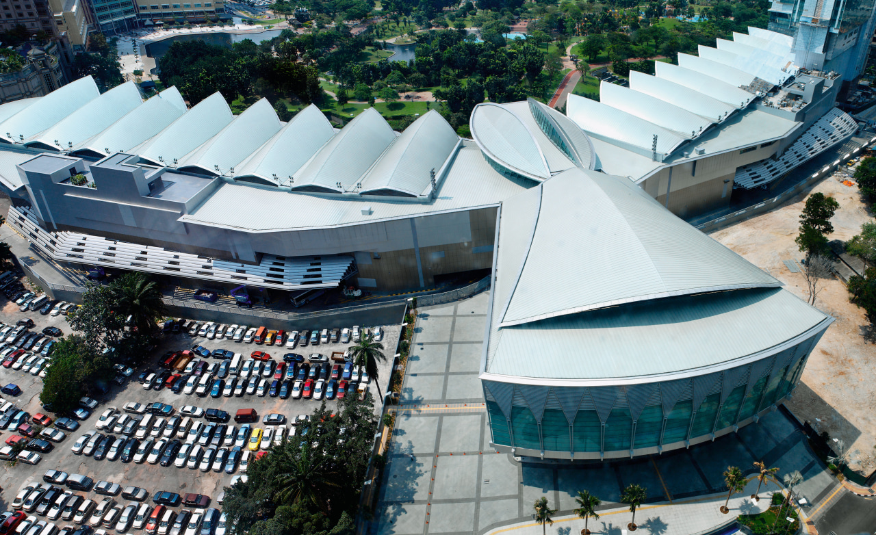 aerial view of the  of the kuala architecture, building, city, sport venue, structure, white