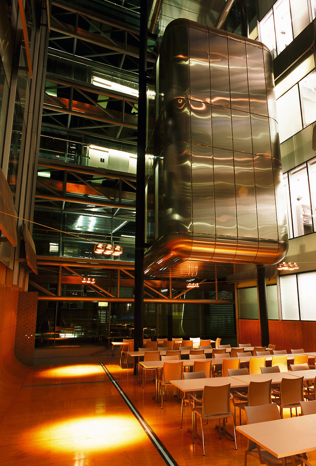 View of central atrium in research centre building architecture, building, mixed use, brown, black