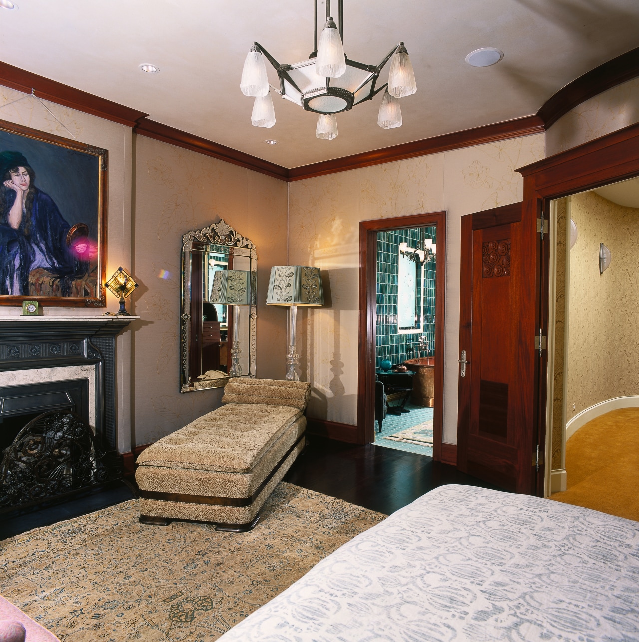 view of the master bedroom featuring a murano bedroom, ceiling, home, interior design, real estate, room, gray