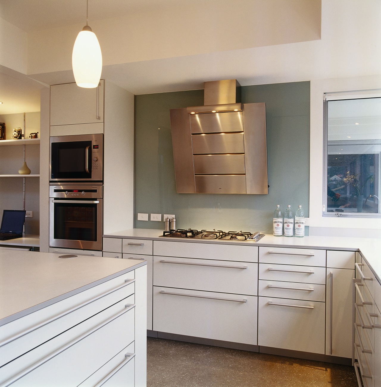 A view of the kitchen, polished concrete floor, cabinetry, countertop, cuisine classique, home appliance, interior design, kitchen, room, gray