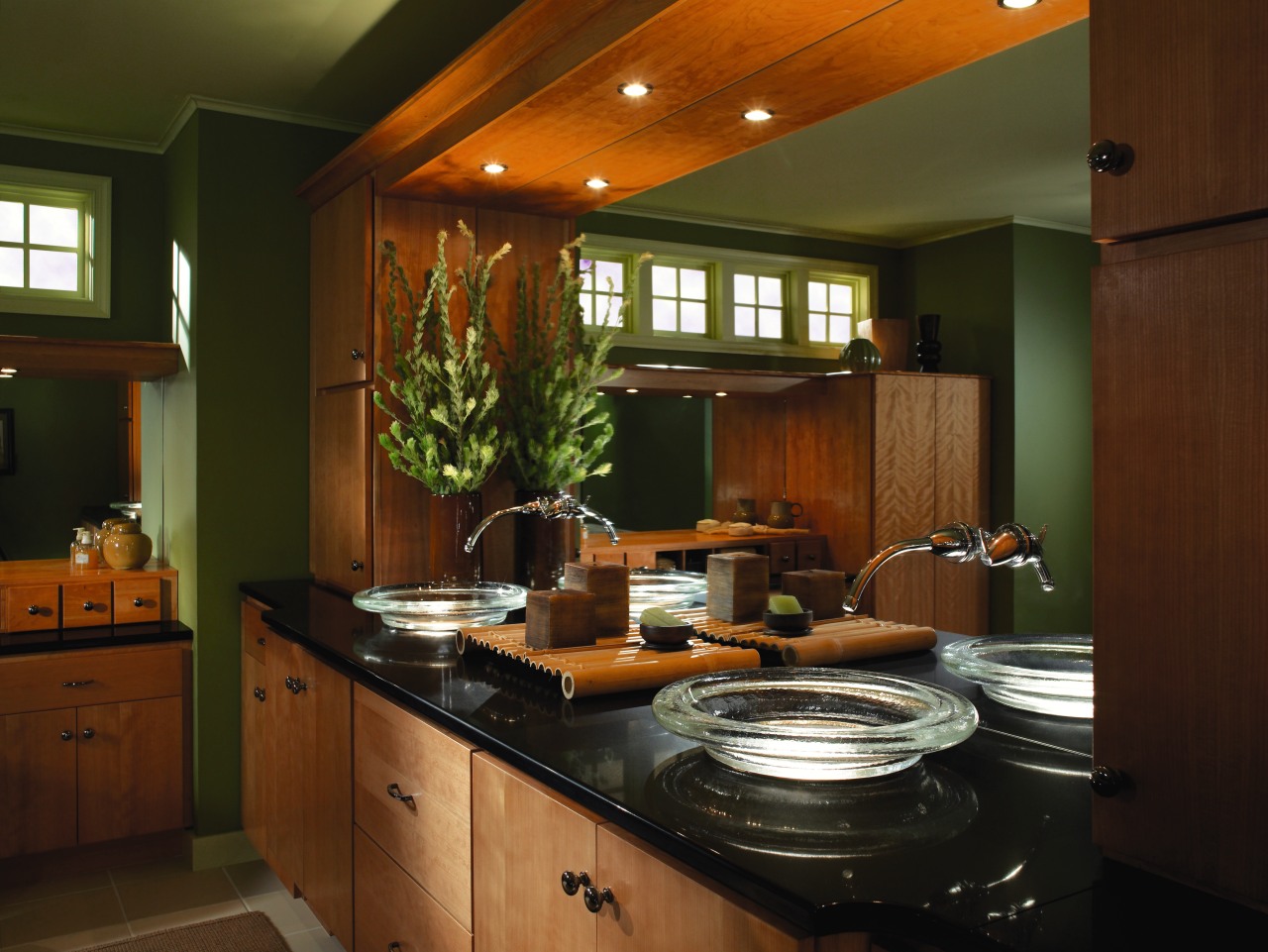 A view of a bathroom, wooden cabinetry, stone cabinetry, countertop, cuisine classique, interior design, kitchen, room, under cabinet lighting, window, brown