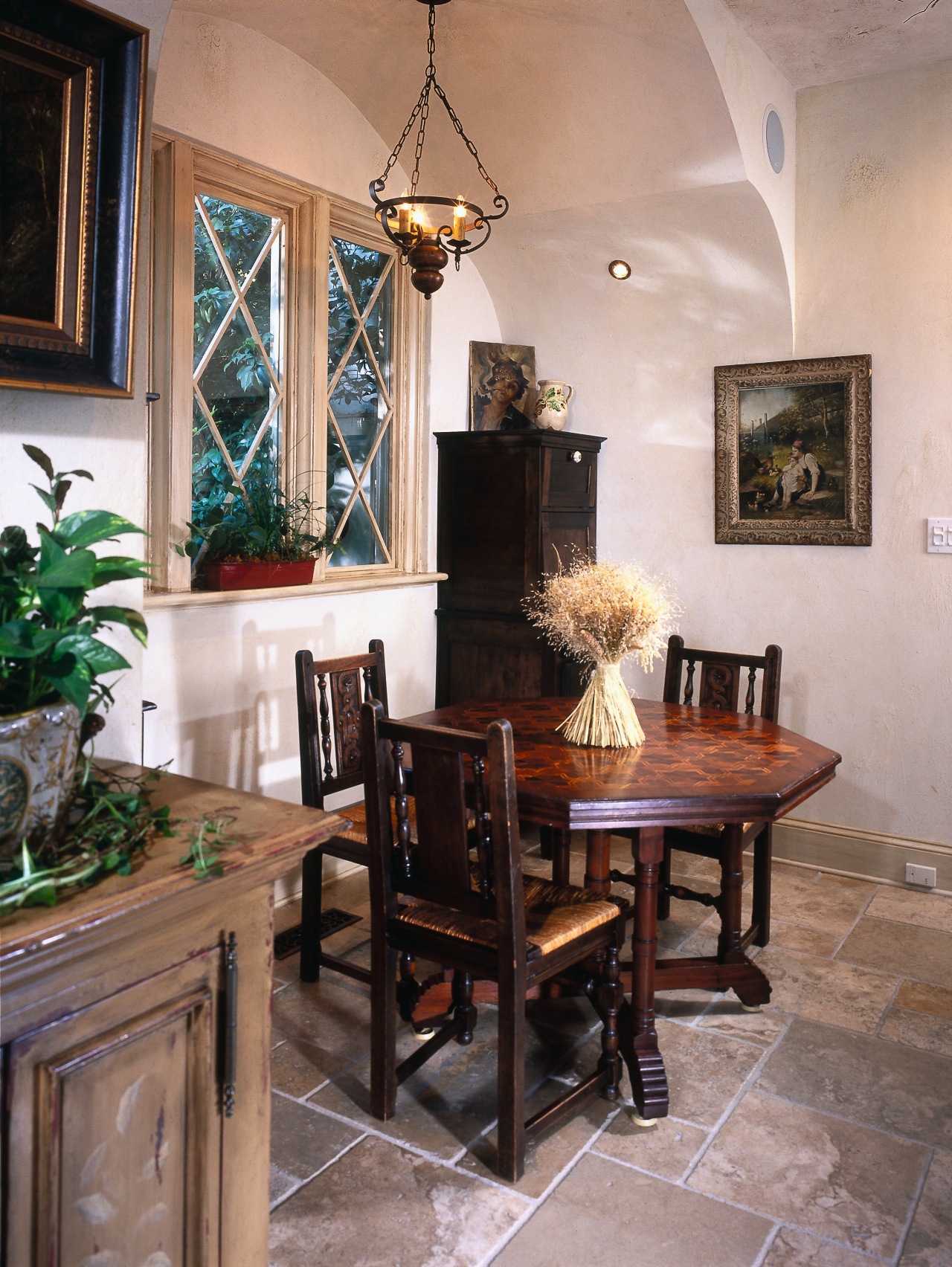 view of the intimate  dining area used ceiling, dining room, floor, flooring, furniture, home, interior design, living room, property, room, table, gray