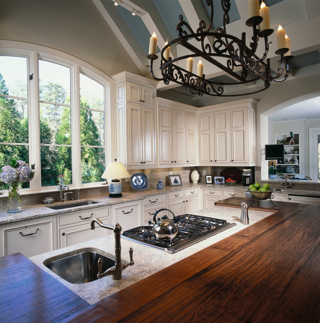 A view of the kitchen area, wooden cabinetry, countertop, home, interior design, kitchen, room, gray