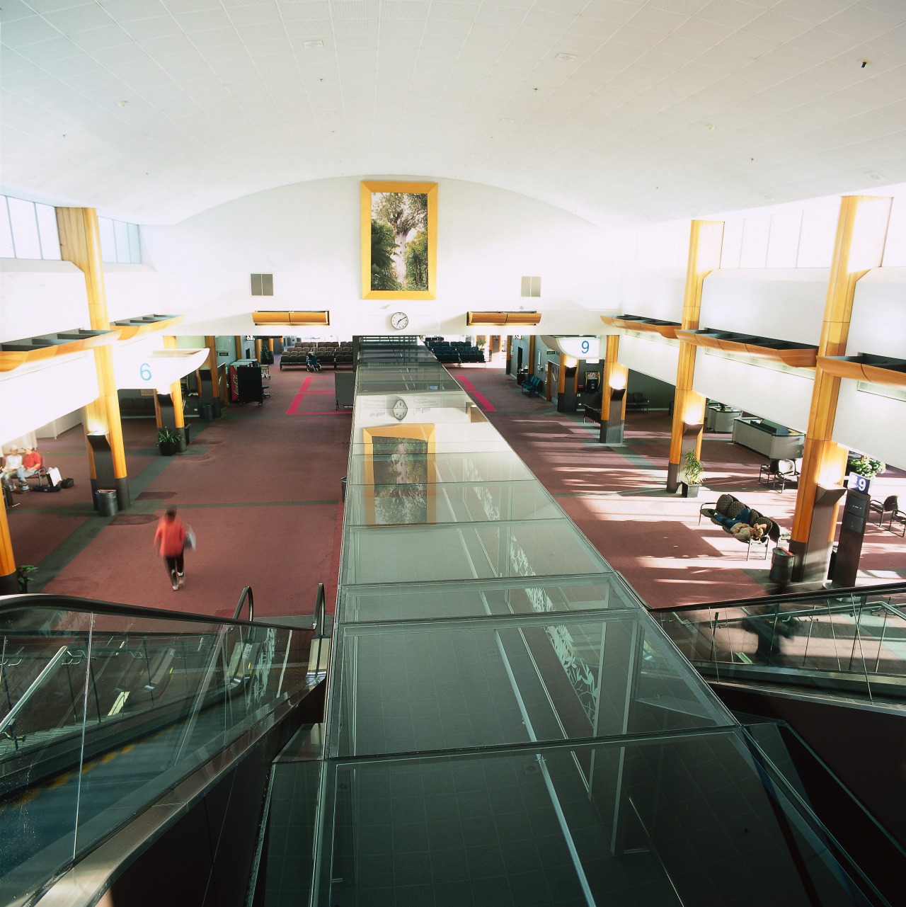 Fully glazed walkway through centre of first floor architecture, daylighting, interior design, leisure centre, lobby, structure, white, black