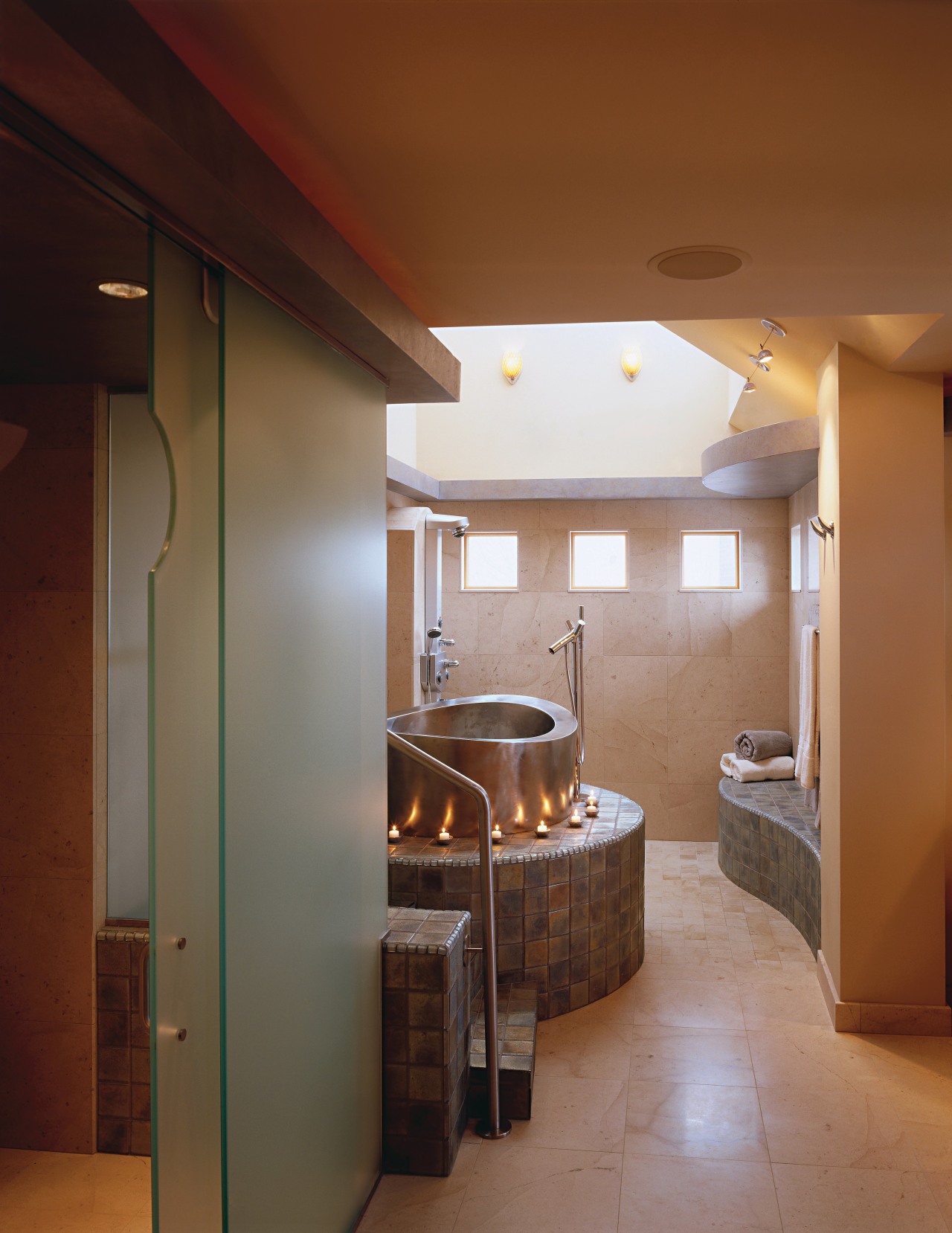 view of this bathroom that is inspired by ceiling, floor, interior design, room, brown