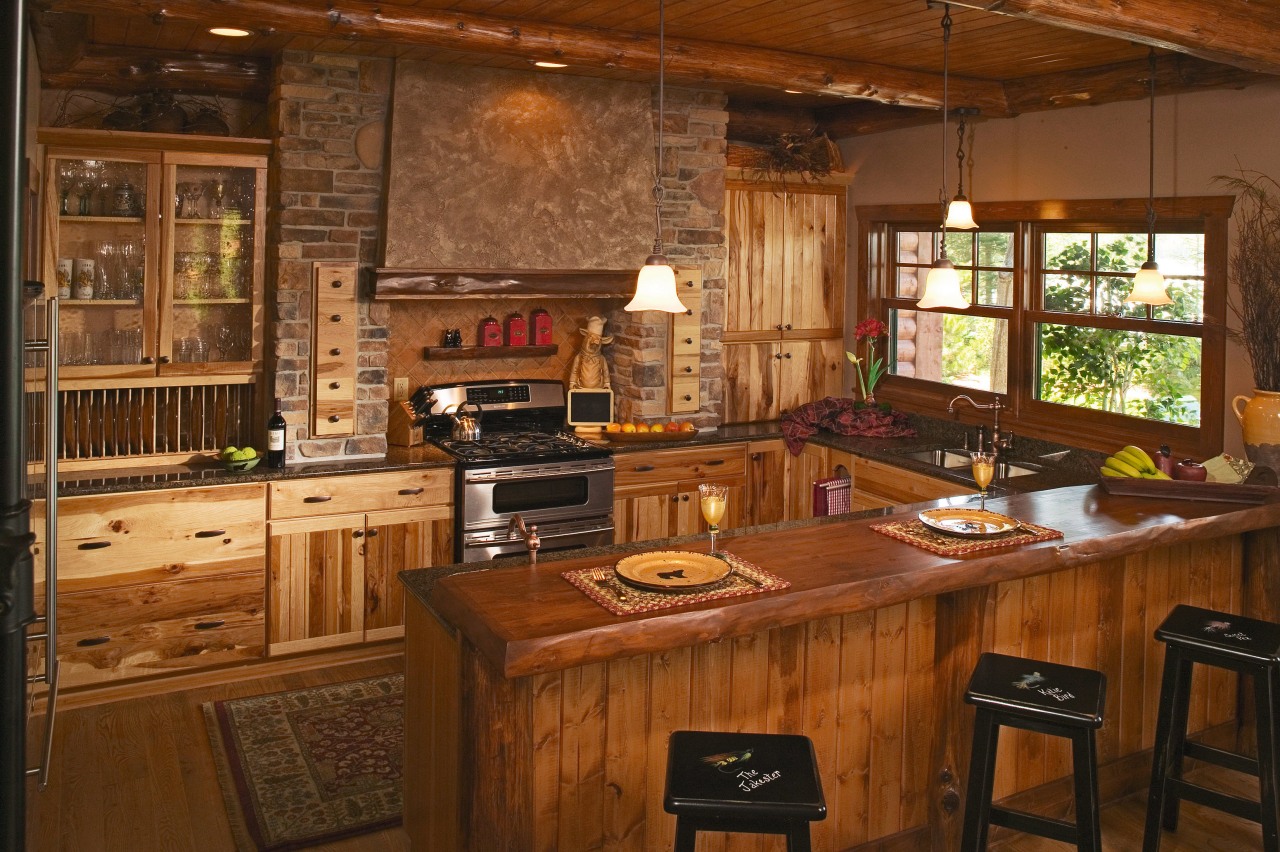 Rustic style kitchen with timber cabinetry, thick timber cabinetry, countertop, cuisine classique, interior design, kitchen, wood, brown