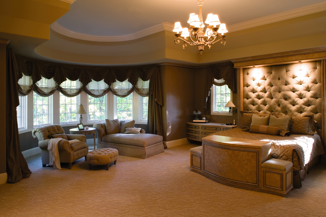 A view of some windows by Hurd. ceiling, function hall, furniture, home, interior design, living room, lobby, room, suite, brown