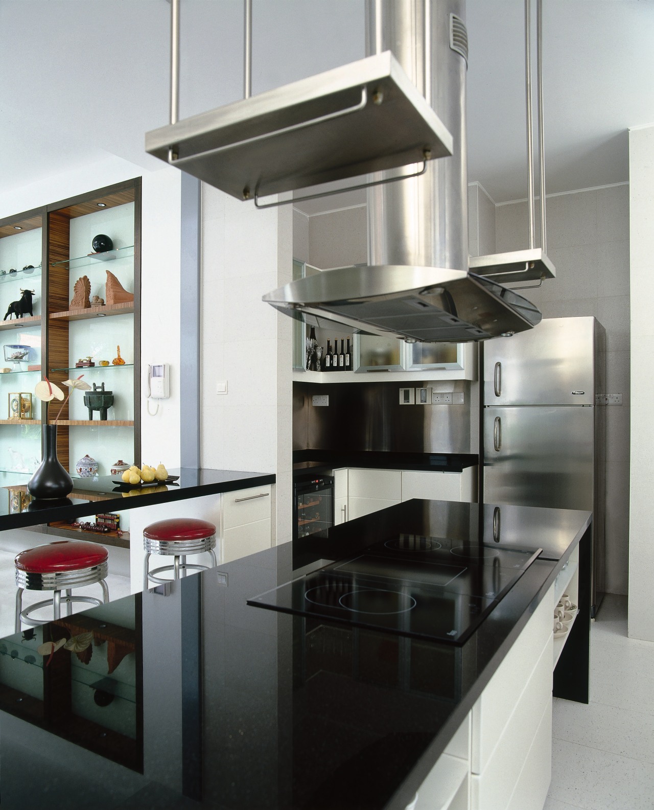 A view of the kitchen area, stone benchtops, countertop, home appliance, interior design, kitchen, kitchen appliance, gray, black, white