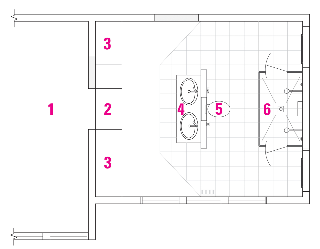 legend plan; 1 master bedroom, 2 doorway, 3 angle, area, design, diagram, drawing, floor plan, font, line, product, product design, text, white