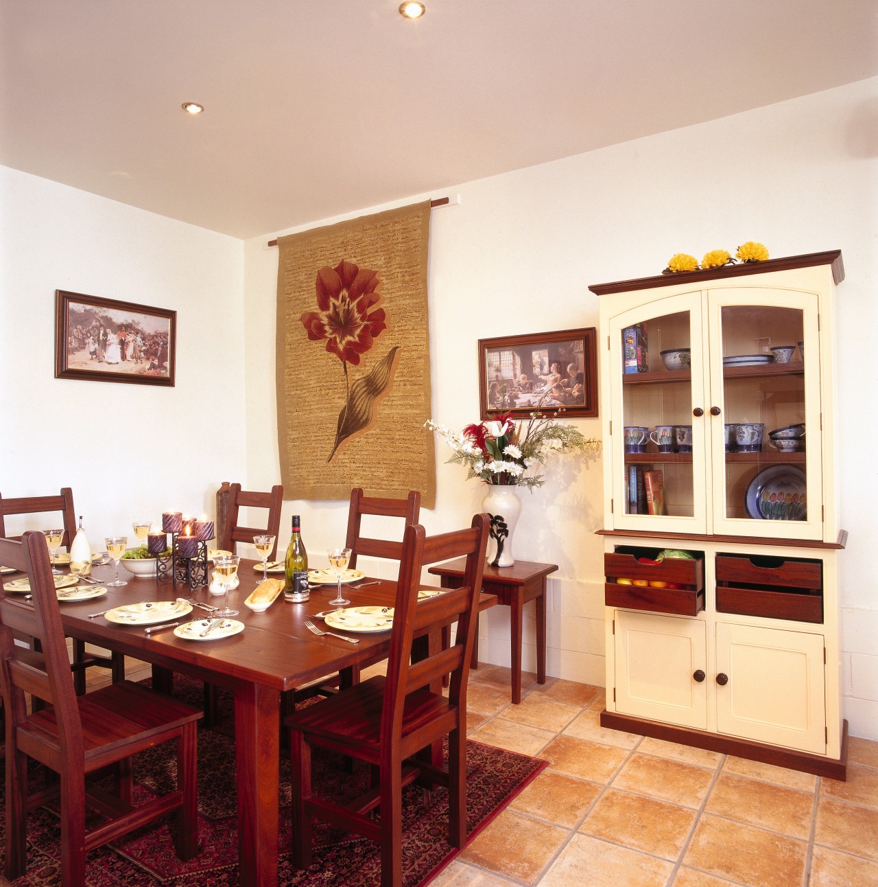 Dining room with timber table and ladder back dining room, furniture, interior design, kitchen, real estate, room, table, white