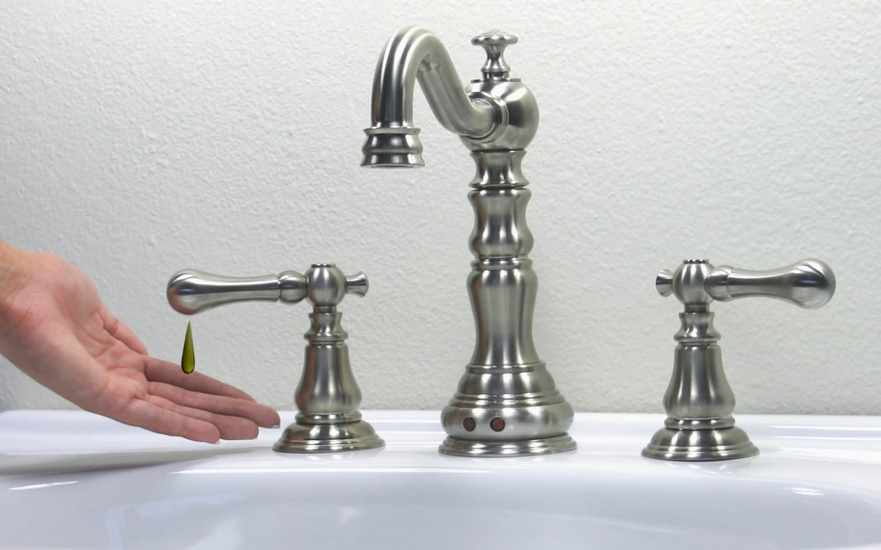 view of these stainless autoluxe decorative automatic faucet, brass, metal, plumbing fixture, product design, tap, white