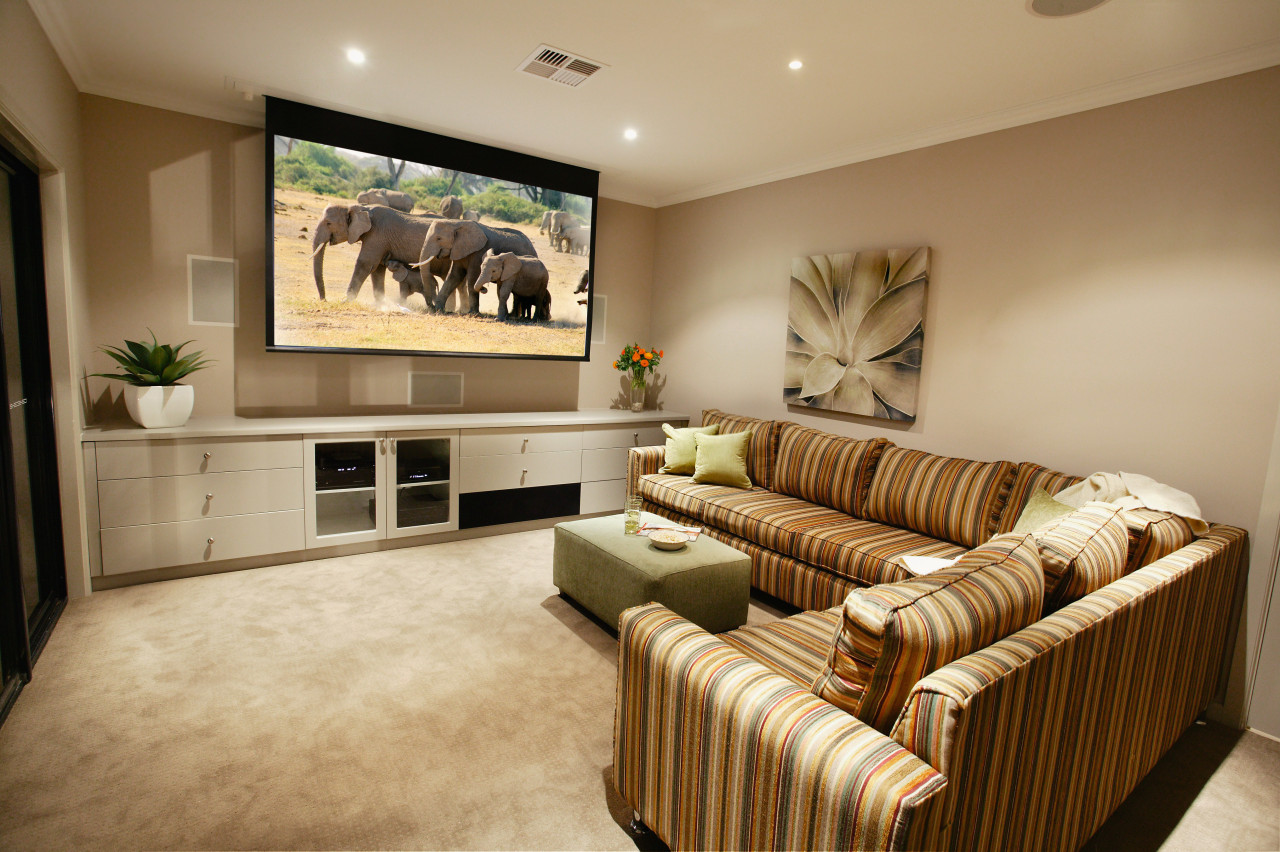 Lounge room with striped lounge suite, and large ceiling, home, interior design, living room, property, real estate, room, brown, orange