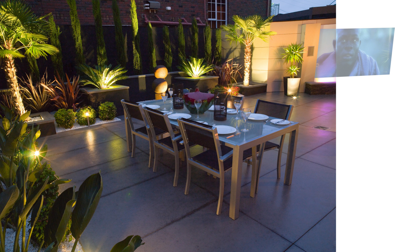 view of the outdoor dining area featuring alluminium backyard, furniture, interior design, lighting, patio, property, real estate, table, black