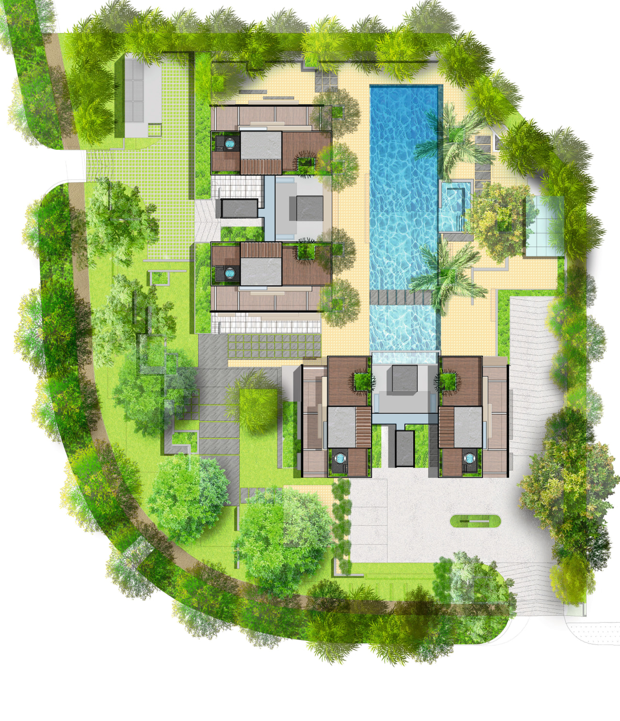 A map of where the apartments are. elevation, estate, facade, floor plan, home, house, mixed use, neighbourhood, plan, real estate, residential area, suburb, urban design, white, green