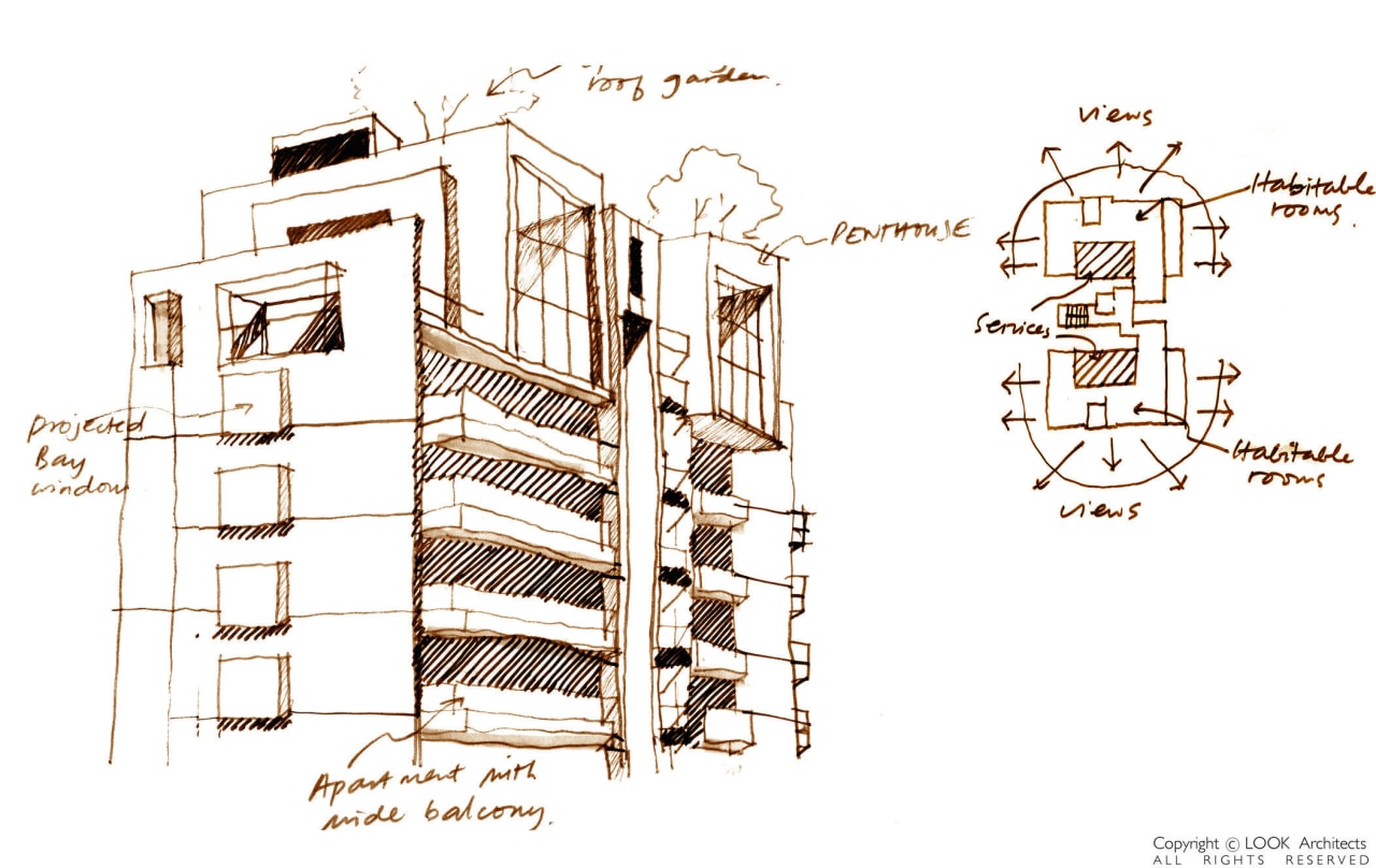 A sketch of the apartments. architecture, design, diagram, drawing, font, line, product design, sketch, structure, text, white