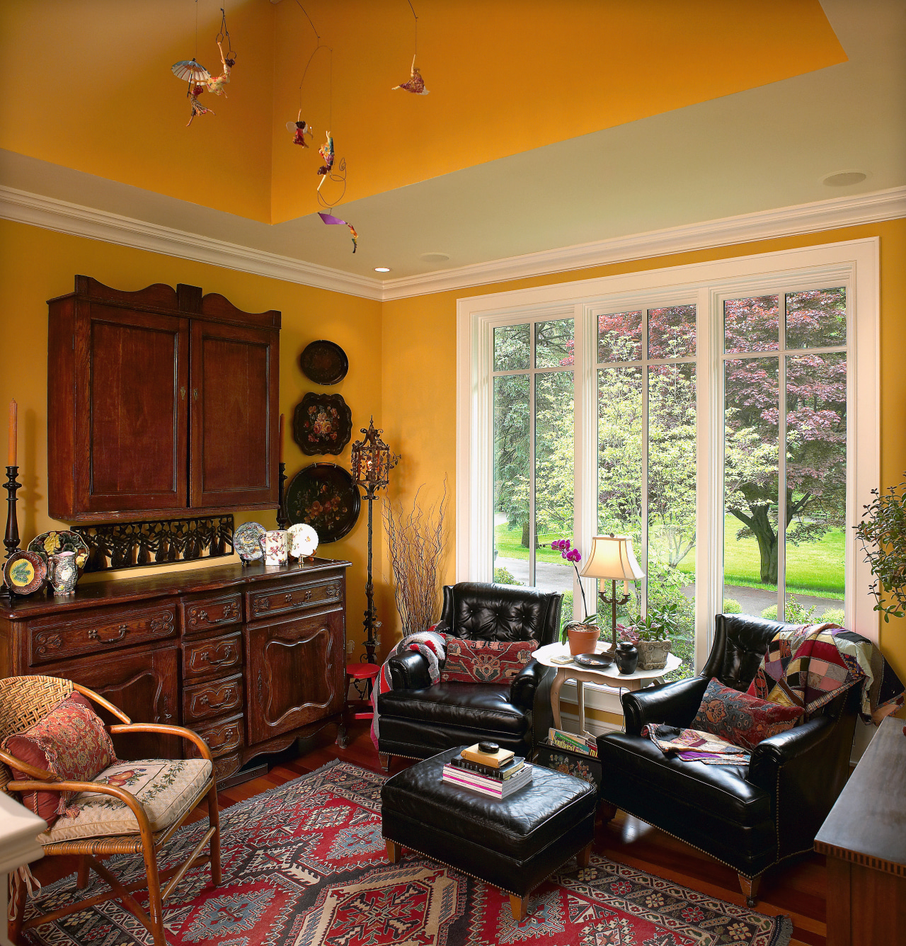 A view of a sitting room, yellow walls, ceiling, home, house, interior design, living room, real estate, room, wall, window, wood, brown