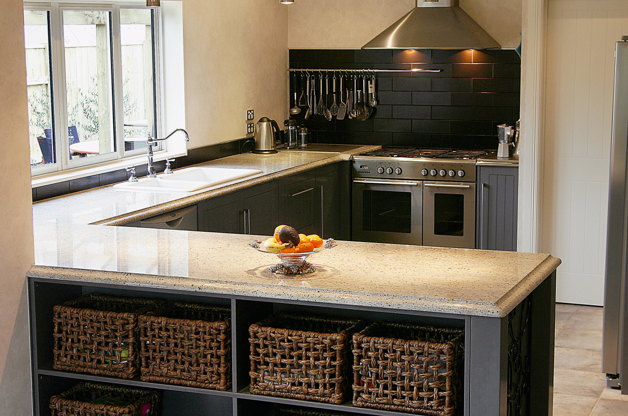 A view of a kitchen designed by Pauline countertop, cuisine classique, flooring, home appliance, kitchen, black