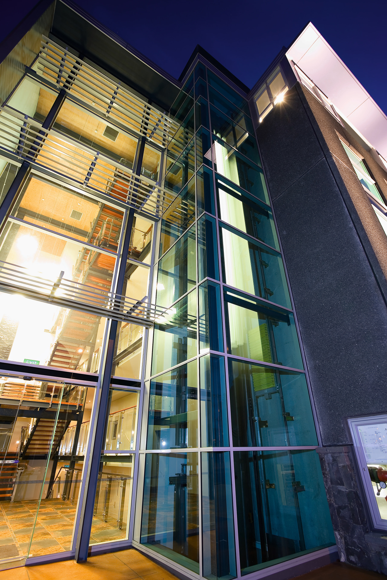 A view of the Trends Building. apartment, architecture, building, commercial building, condominium, daylighting, facade, glass, metropolitan area, mixed use, window, blue