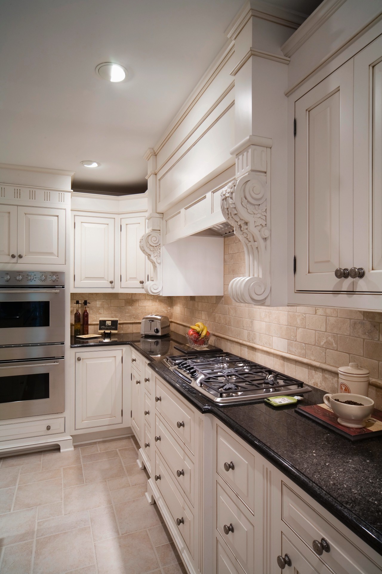 A view of a kitchen by Kitchenworks. cabinetry, countertop, cuisine classique, floor, flooring, interior design, kitchen, room, gray