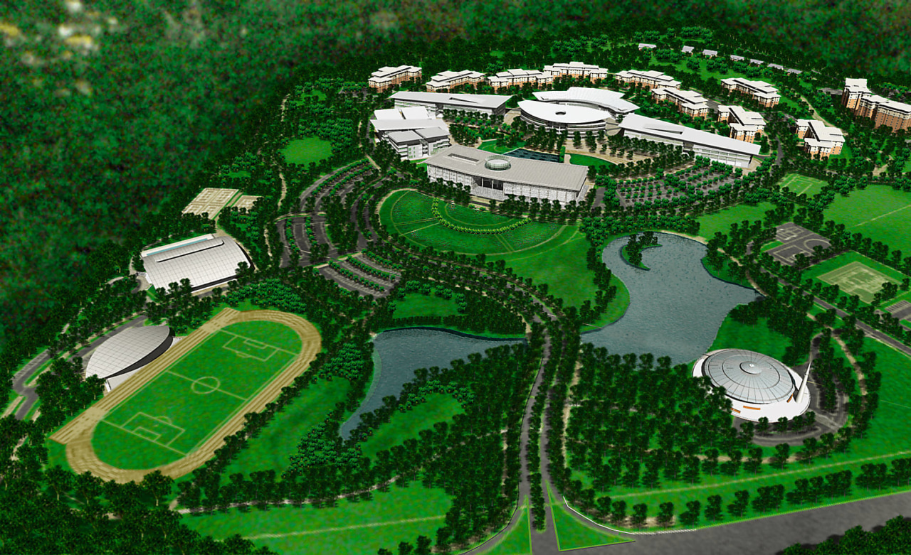 plan view of the grounds and nuilding layout aerial photography, bird's eye view, grass, green, sport venue, structure, urban design, green