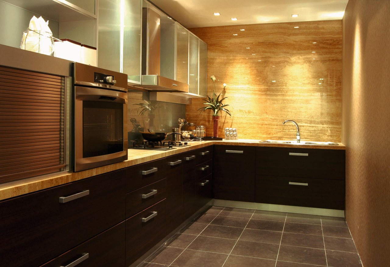 view of this kitchen from Art et Domain cabinetry, countertop, cuisine classique, floor, flooring, interior design, kitchen, room, under cabinet lighting, brown, black