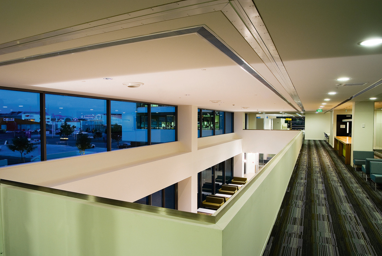 A view of the AirNZ building. architecture, daylighting, interior design, brown