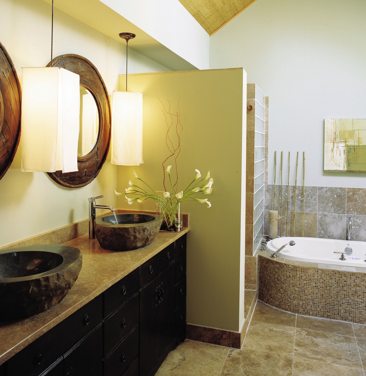 view if this bathroom by burns century featuring bathroom, countertop, floor, flooring, home, interior design, room, tile, wall, white