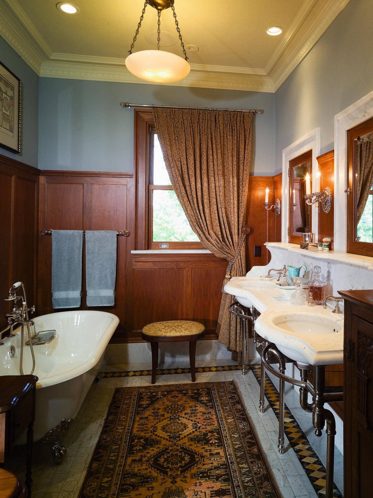 view of this restored bathroom featuring original antique bathroom, ceiling, countertop, home, interior design, real estate, room, brown