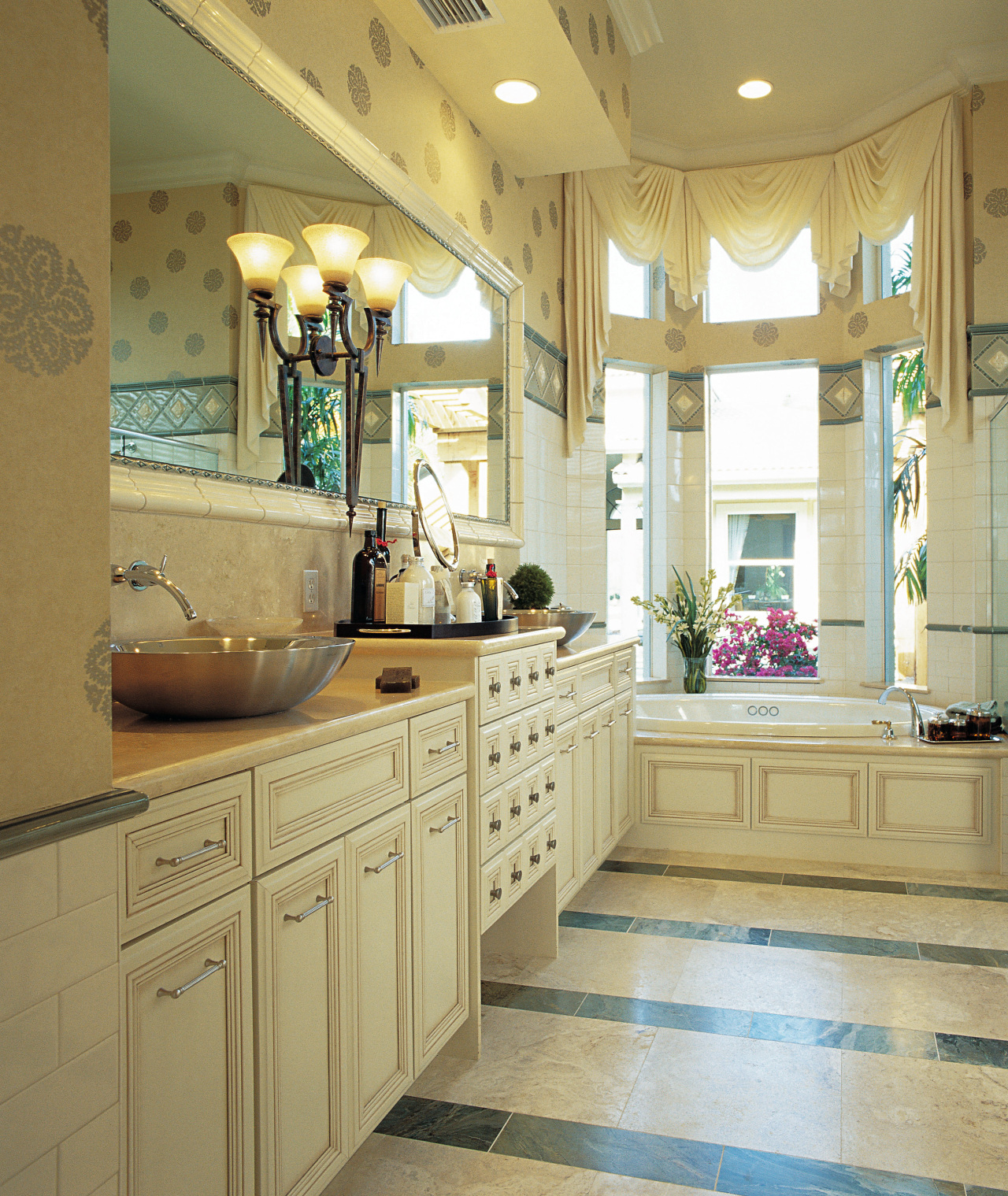 view of the bathroom featuring ARA timber cabinetry bathroom, cabinetry, ceiling, countertop, cuisine classique, floor, flooring, home, interior design, kitchen, room, window, brown