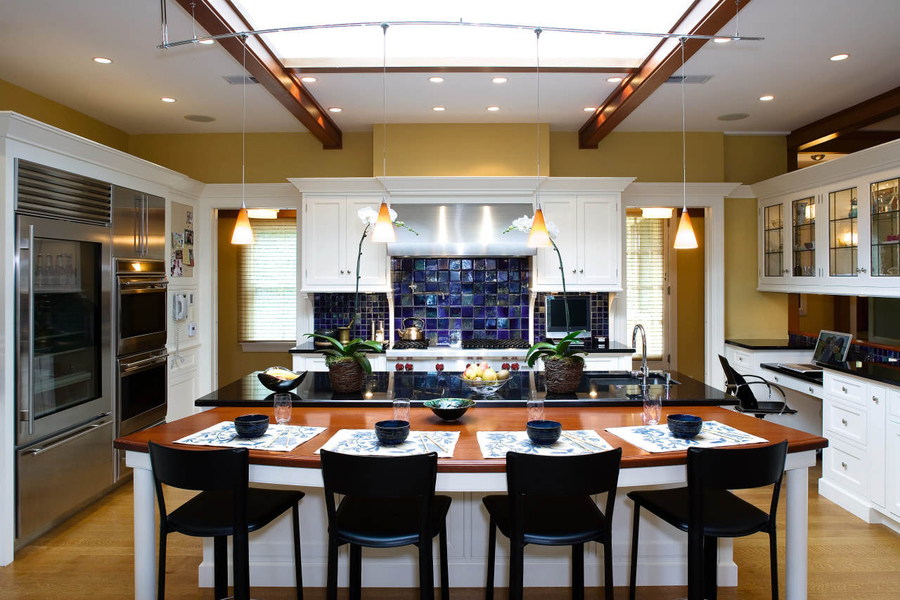 View of the kitchen featuring quatersawn whie countertop, dining room, interior design, kitchen, room, white