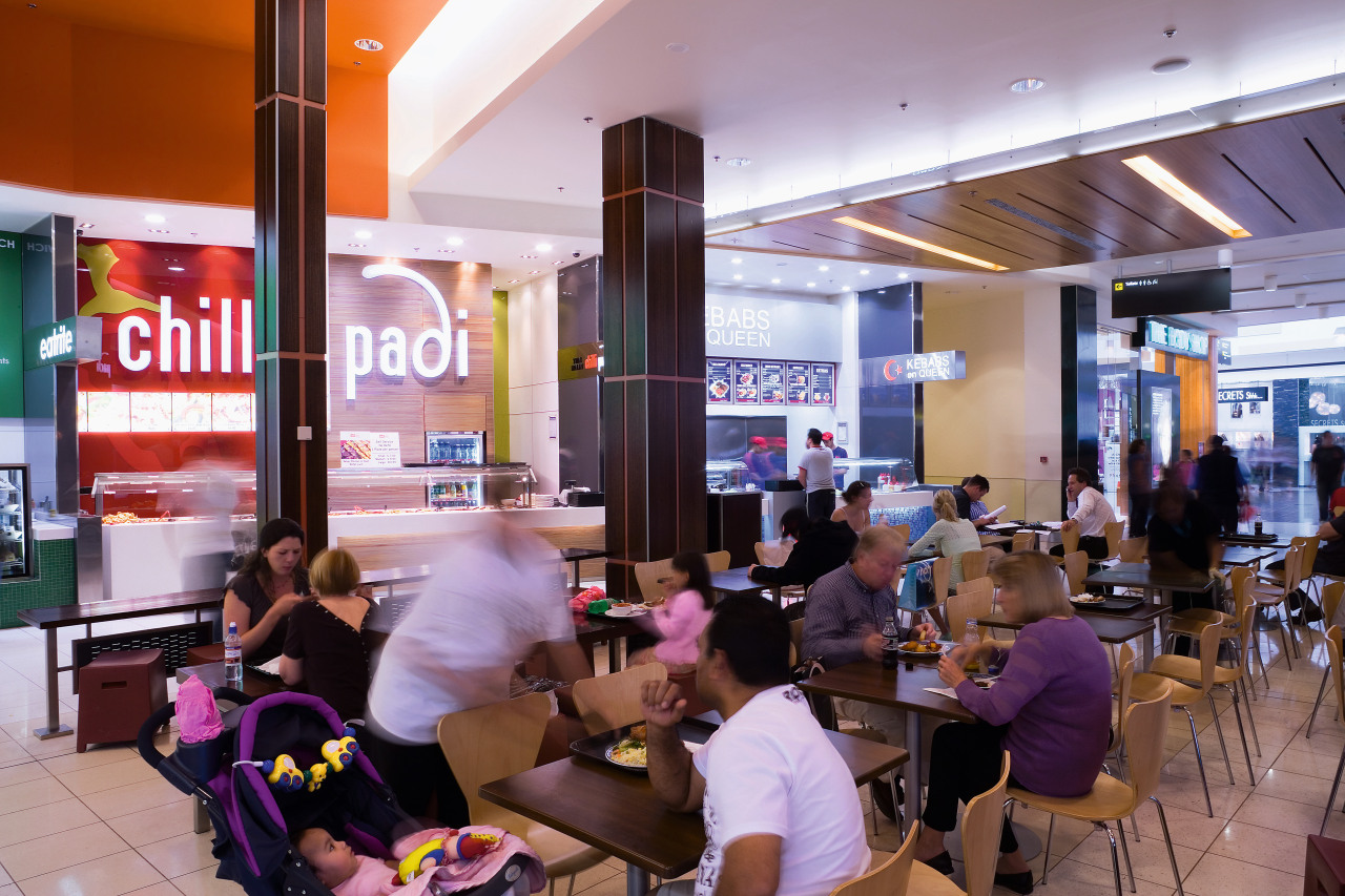 A view of the Sylvia Park shopping complex. food court, restaurant