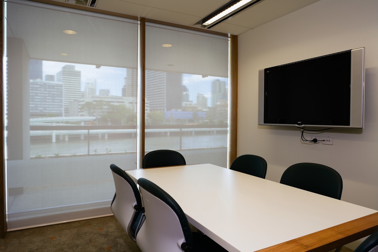 A view of some blinds from KWA Blinds. conference hall, interior design, office, real estate, window, gray