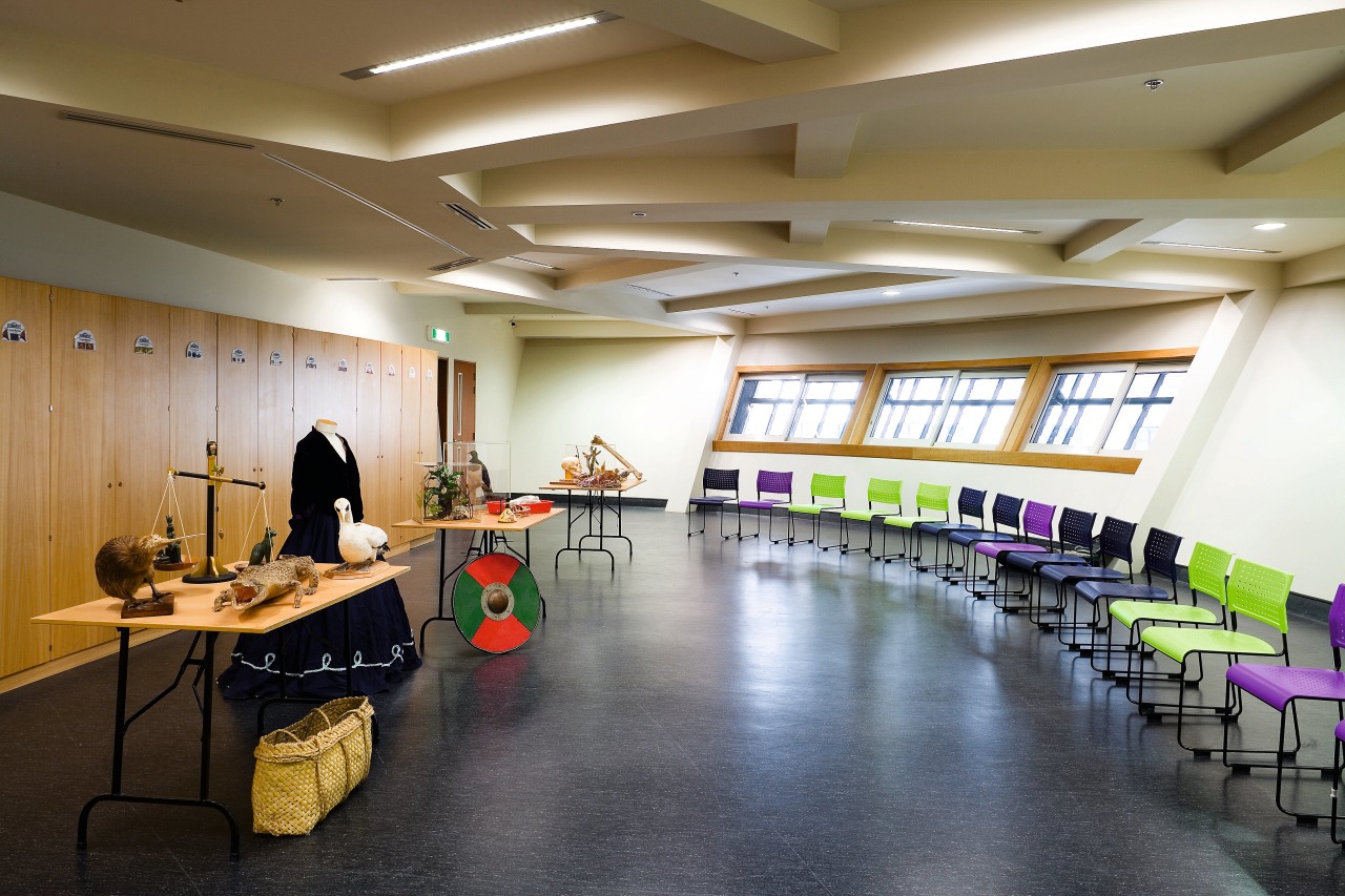 A view of the new Stevensons learning centre ceiling, classroom, conference hall, function hall, institution, interior design, room, table, brown