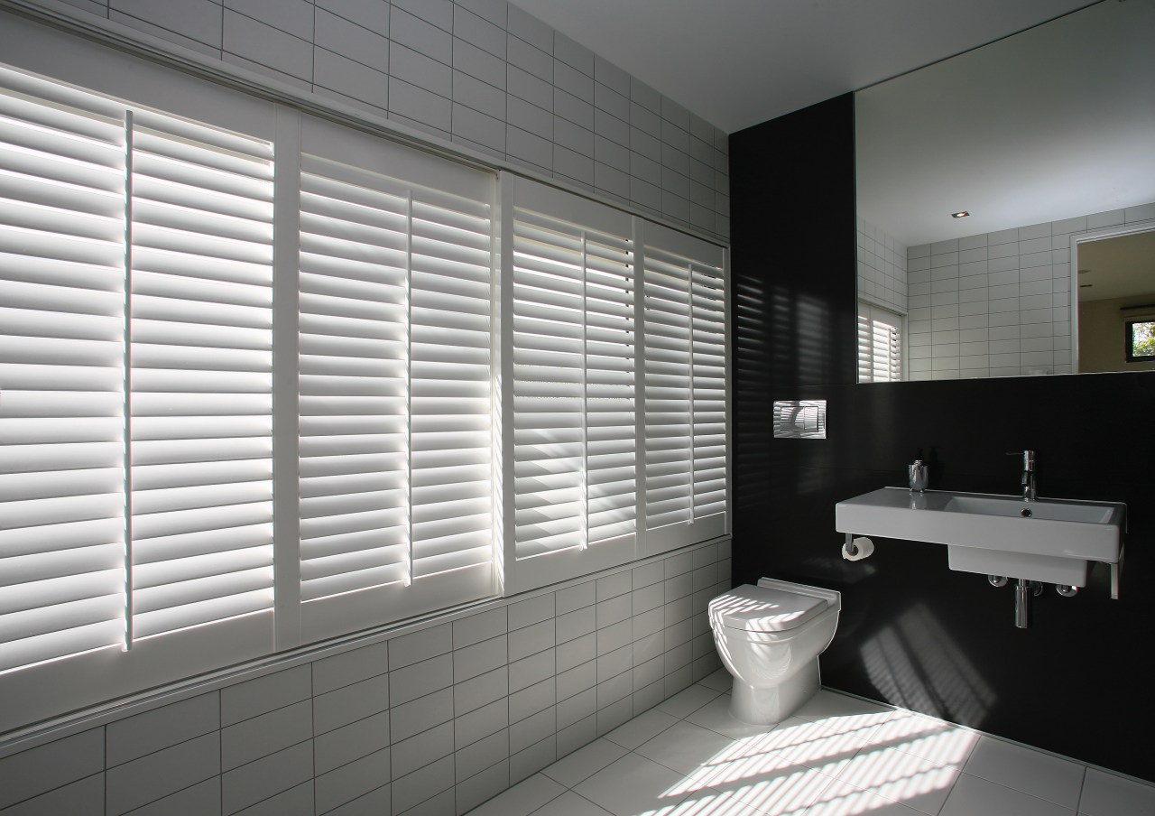 A view of some blnds and shutters from architecture, bathroom, daylighting, floor, interior design, room, window, window blind, window covering, window treatment, gray