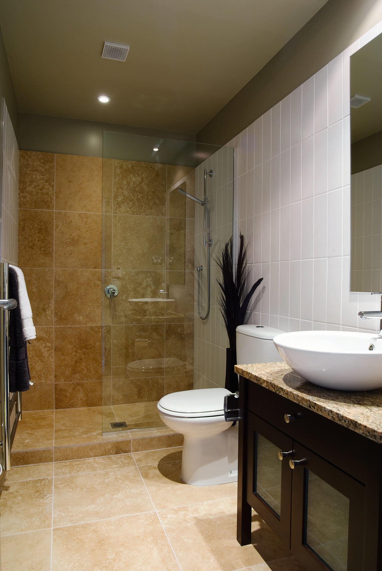 A view of some bathroomware from Newline Bathroomware. bathroom, floor, flooring, home, interior design, plumbing fixture, room, tile, wall, brown, gray