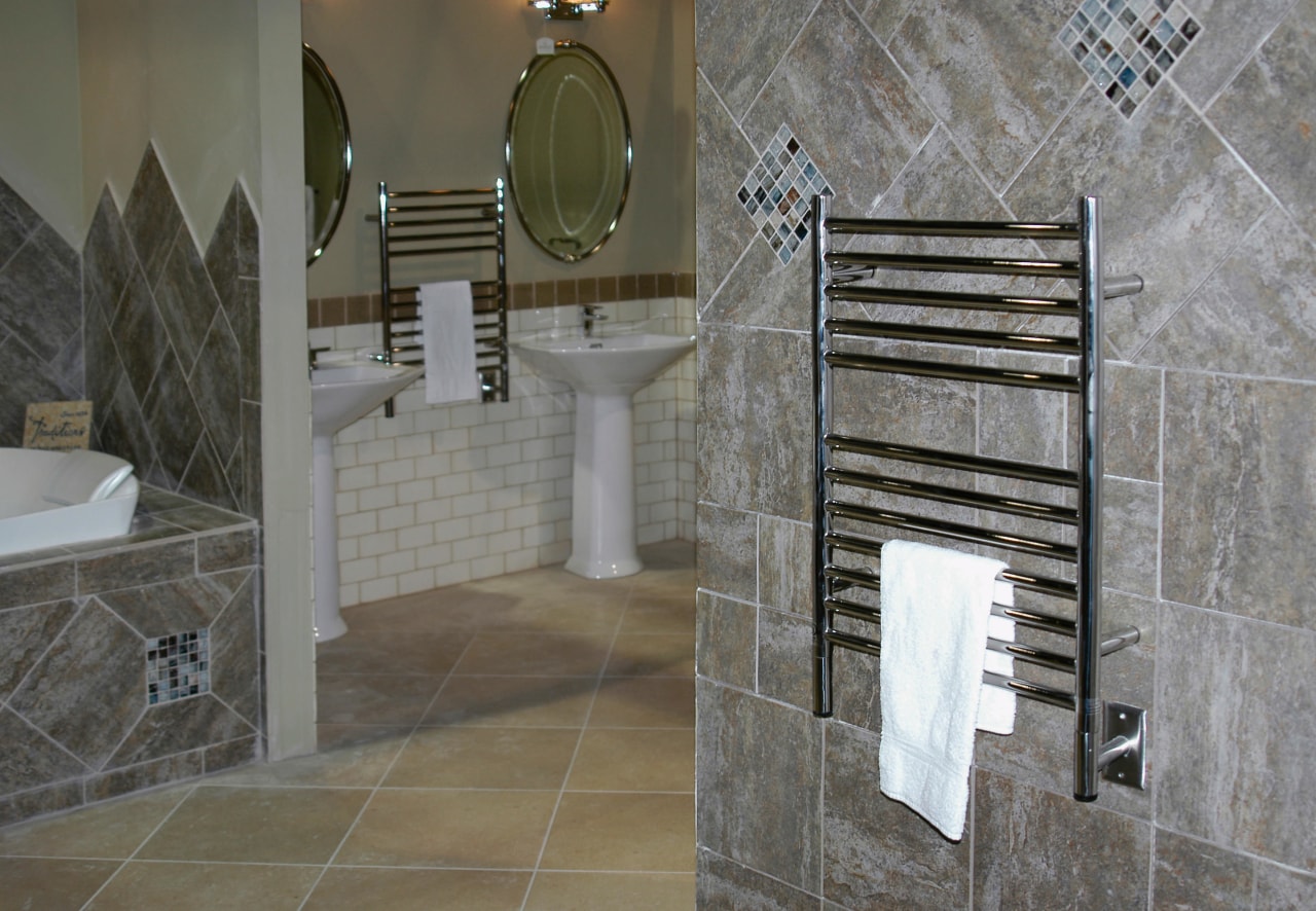 Jeeves towel warmer switches are not attached to bathroom, floor, flooring, home, interior design, room, tile, wall, gray
