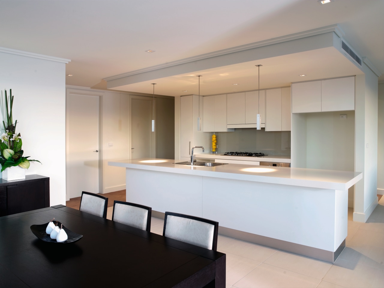 An interior view of the Kitchen and dining architecture, ceiling, countertop, house, interior design, kitchen, real estate, room, gray