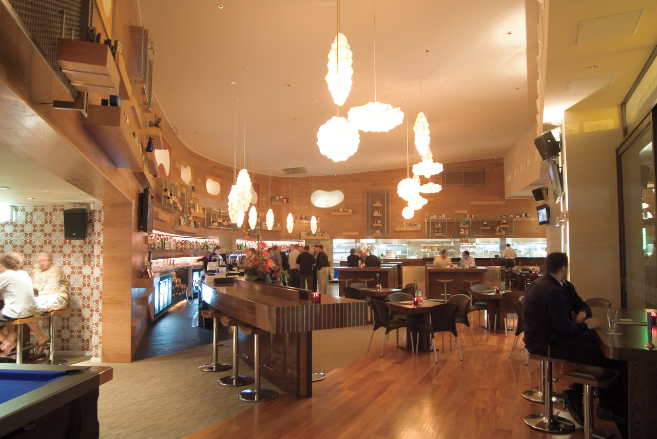 A view of the Garrison Public House at café, cafeteria, coffeehouse, food court, interior design, restaurant, brown, orange