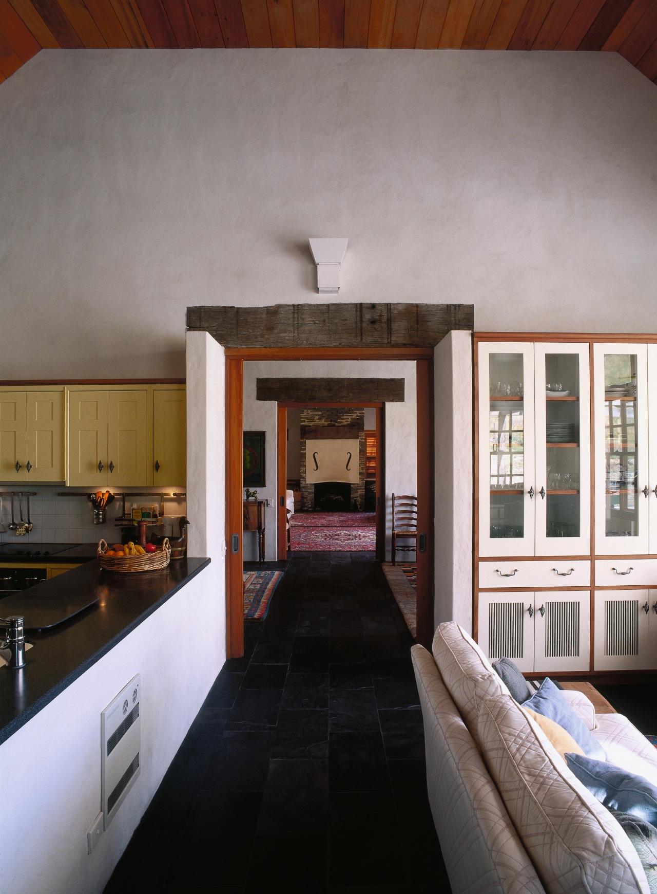 A view of the interior living areas featuring ceiling, home, house, interior design, living room, room, gray