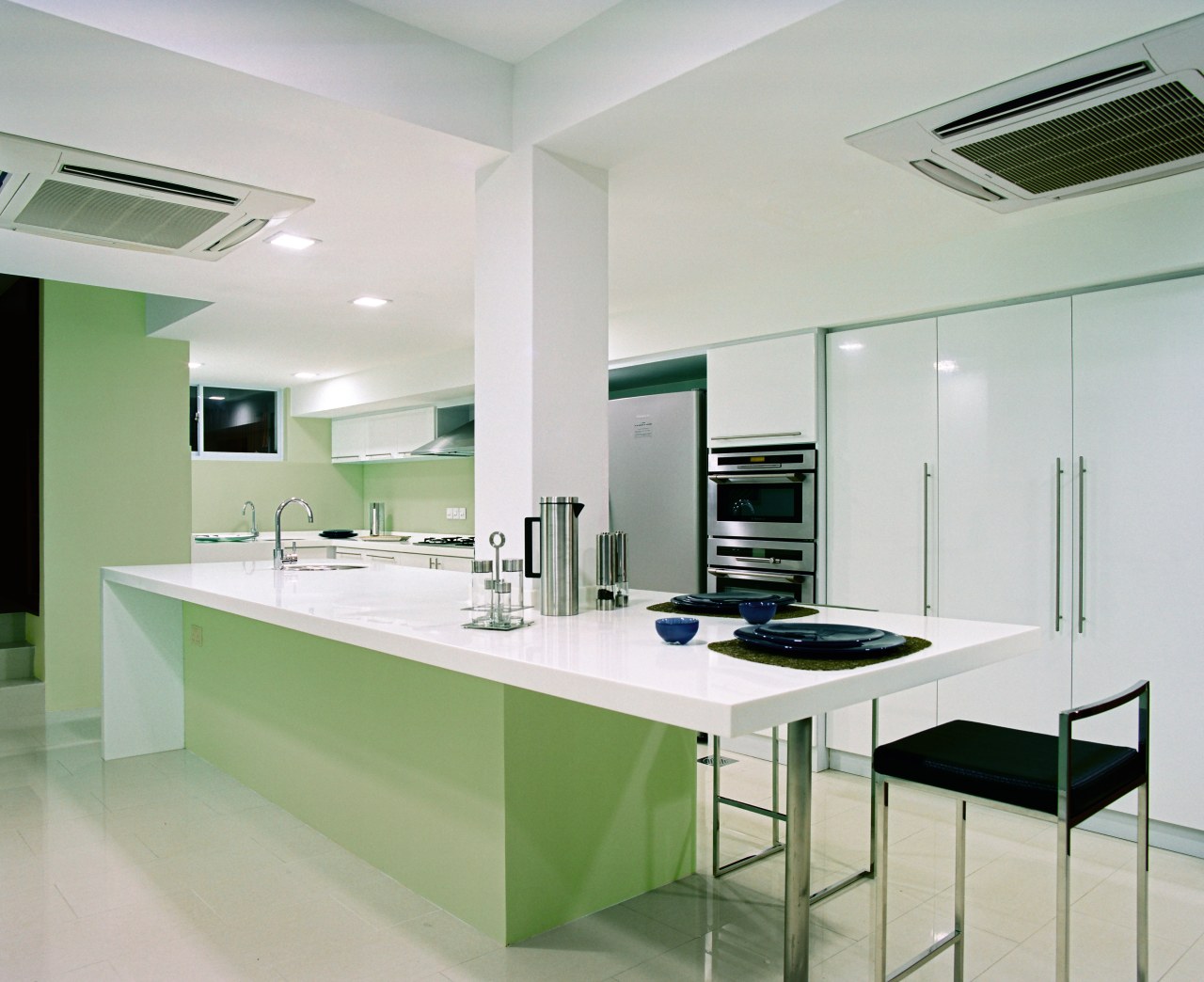 A view of this kitchen design by Ong countertop, interior design, kitchen, product design, real estate, gray