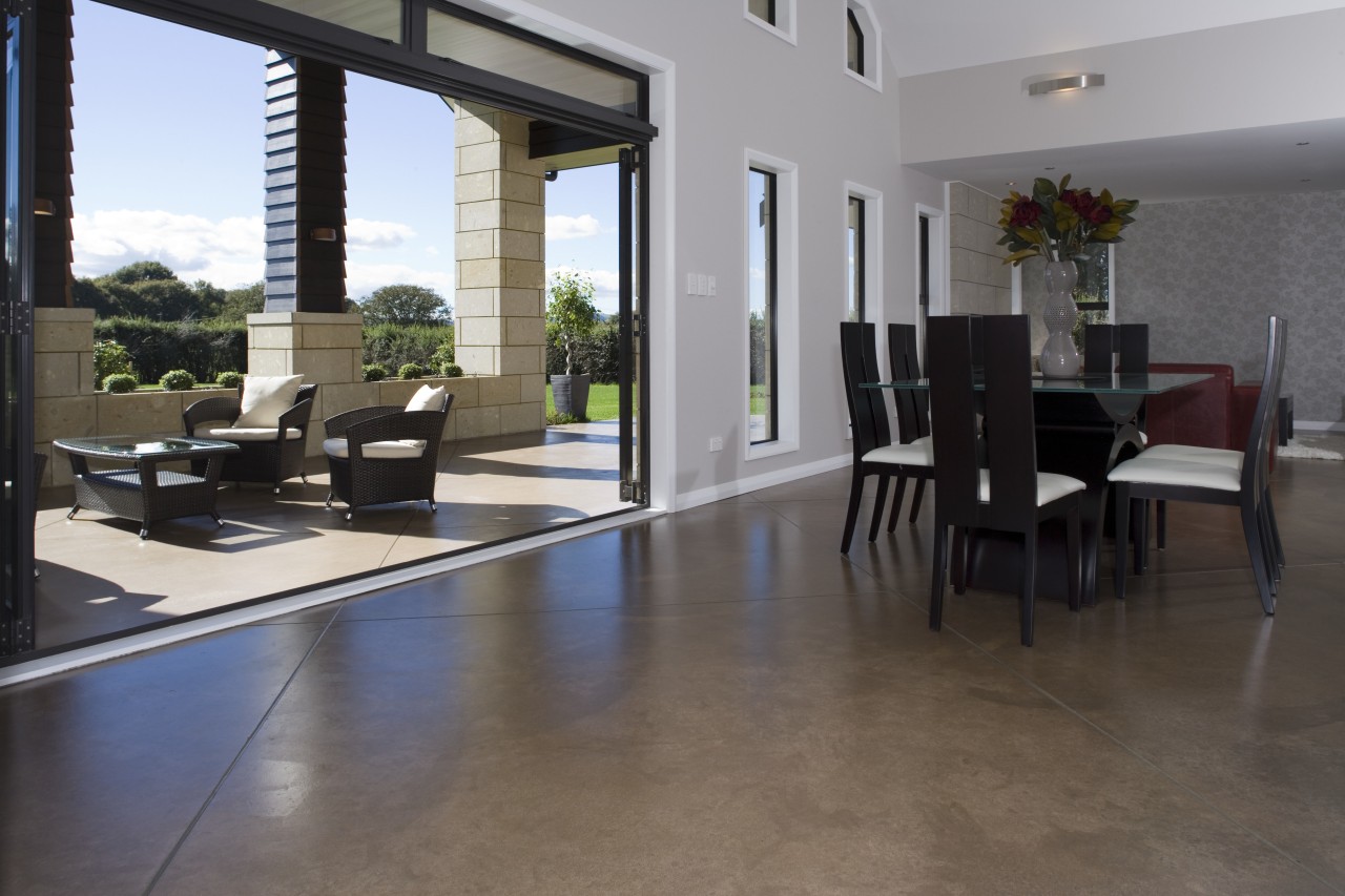 A view of the polished concrete flooring supplied apartment, estate, floor, flooring, hardwood, house, interior design, laminate flooring, lobby, property, real estate, tile, window, wood, wood flooring, gray, black