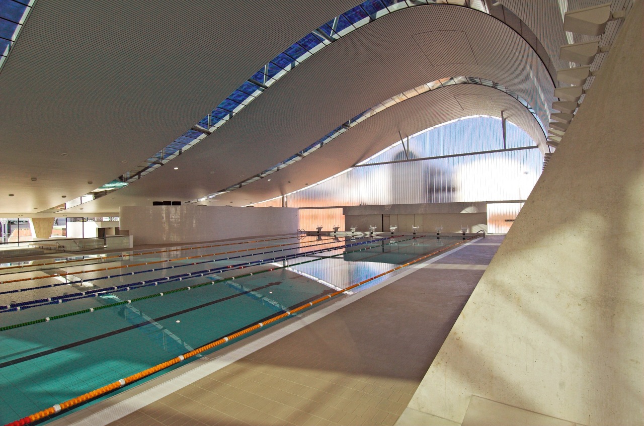 A view of the Interior of the Ian architecture, daylighting, indoor games and sports, leisure, leisure centre, line, sport venue, structure, swimming pool, gray, brown